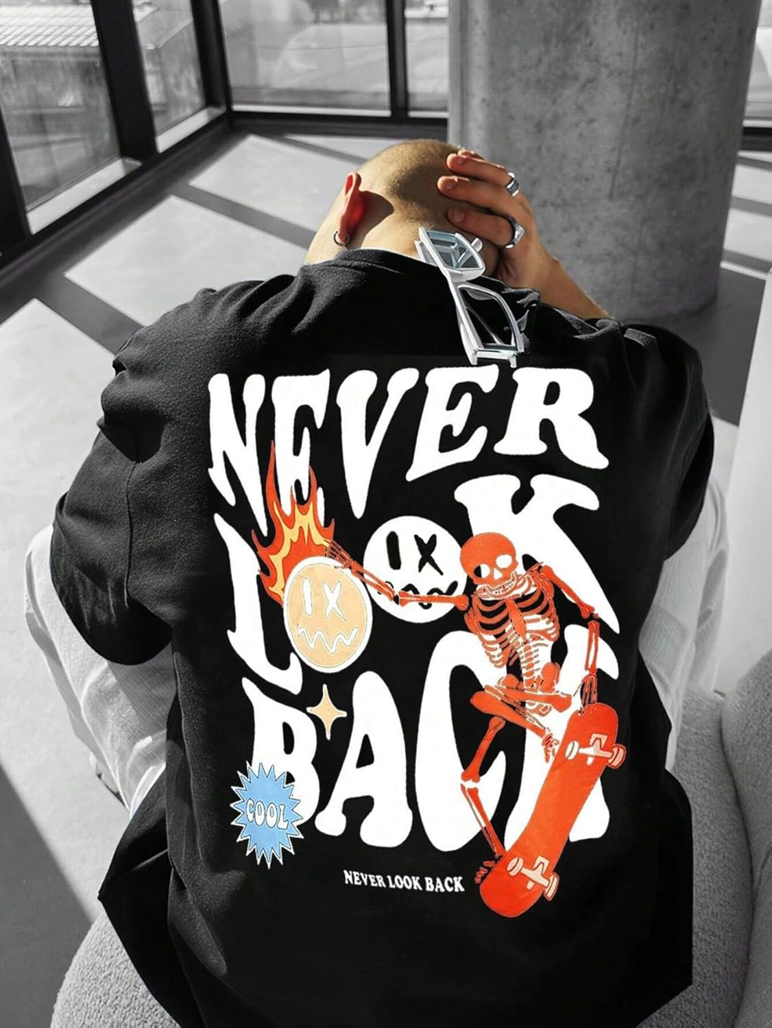 UOUA Mens Graphic Tees Vintage T-Shirts Oversized Letter Print Casual Crewneck Cotton Top Short Sleeve Rapper Streetwear - Image 3