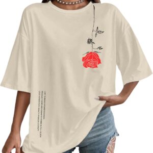 UOUA Women Oversized Graphic T-Shirt Casual Cotton Tees Printed Summer Tops