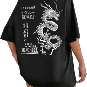 UOUA Women Oversized Graphic T-Shirt Casual Cotton Tees Printed Summer Tops