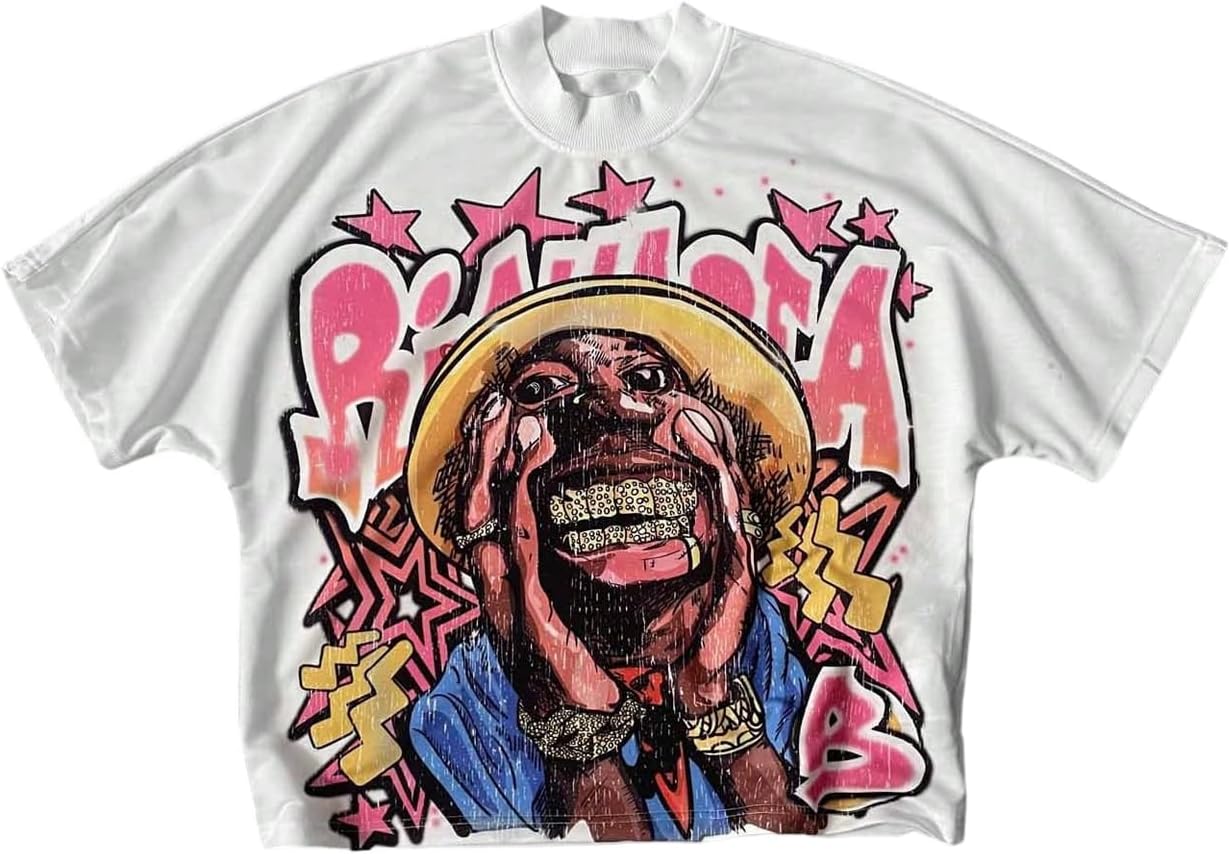 VIPWOLF Men's Cartoon Graphic Tee Shirts Y2K Short Sleeve Crew Neck Summer - Image 15