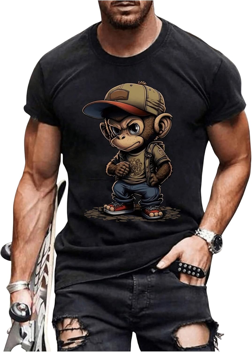 VIPWOLF Men's Cartoon Graphic Tee Shirts Y2K Short Sleeve Crew Neck Summer - Image 22