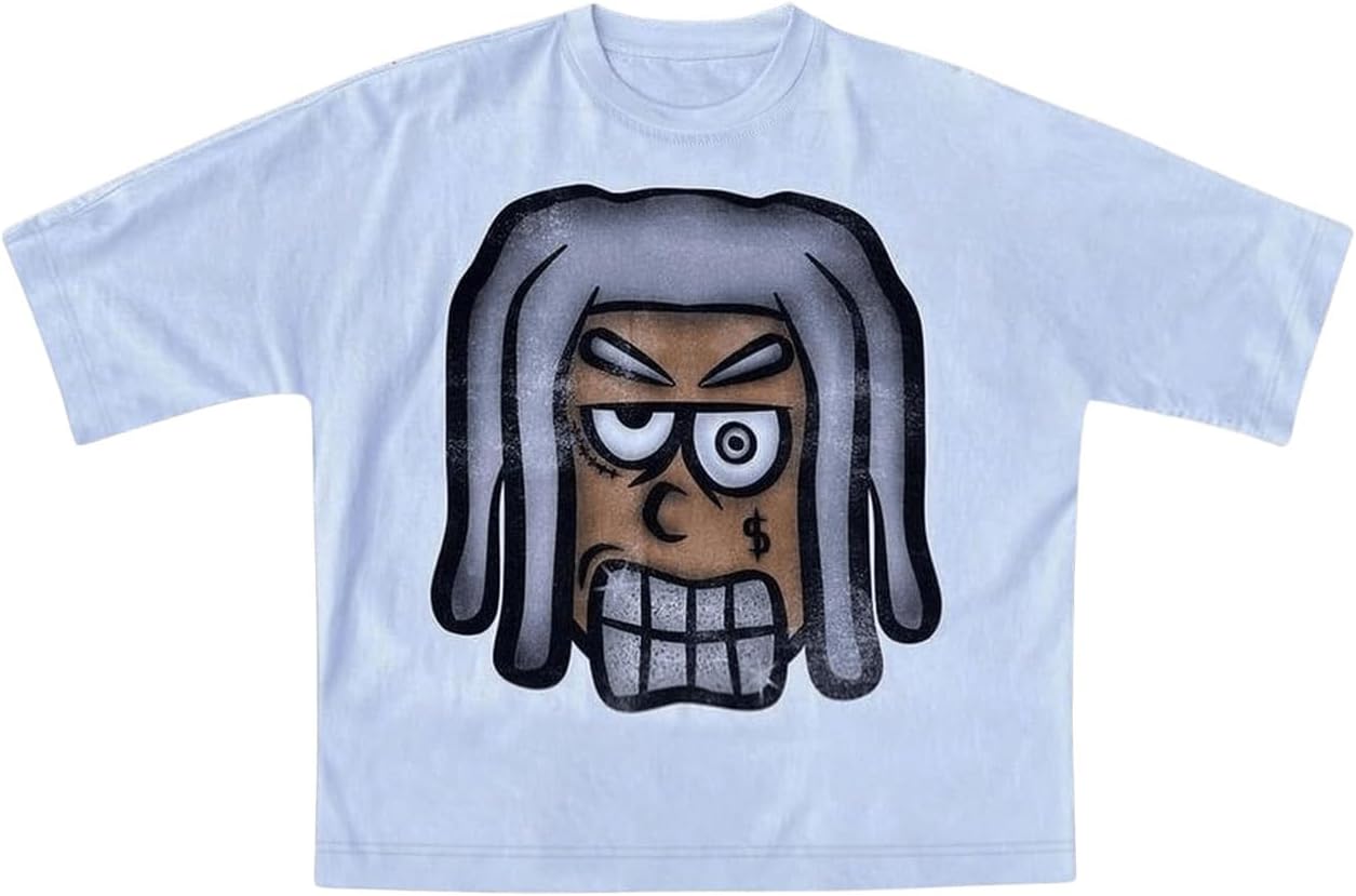 VIPWOLF Men's Cartoon Graphic Tee Shirts Y2K Short Sleeve Crew Neck Summer - Image 8