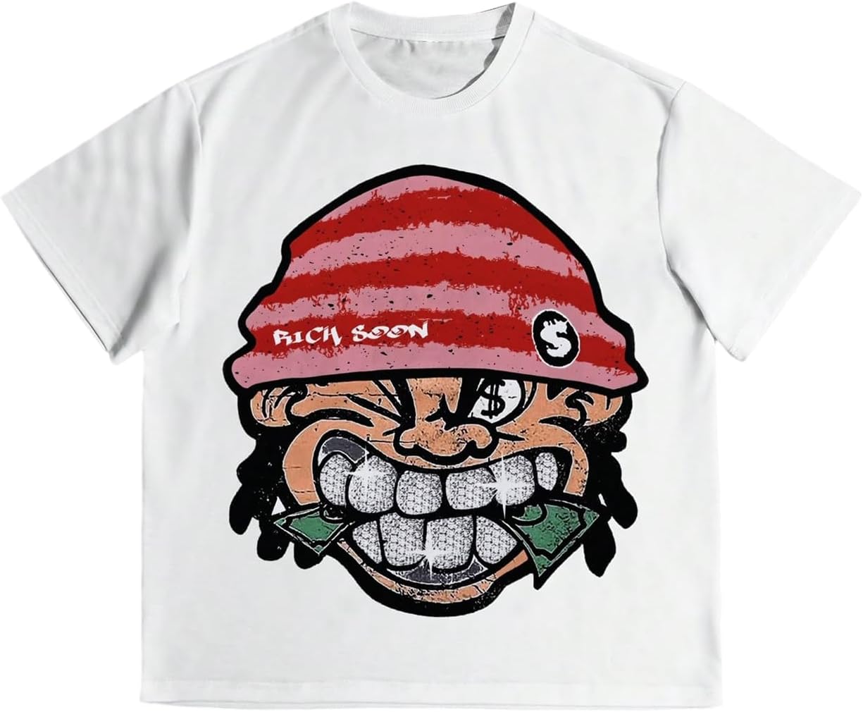 VIPWOLF Men's Cartoon Graphic Tee Shirts Y2K Short Sleeve Crew Neck Summer - Image 29