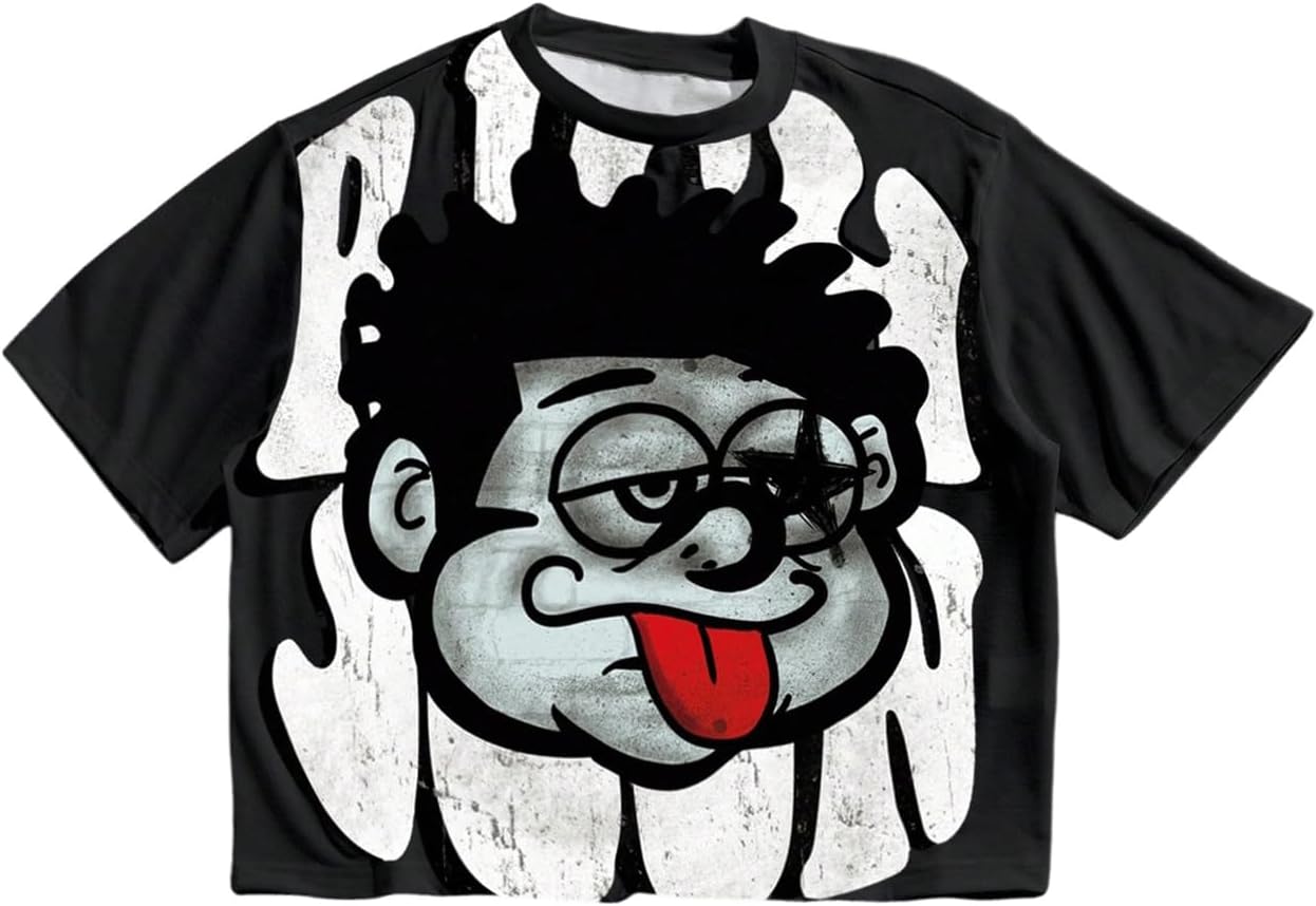 VIPWOLF Men's Cartoon Graphic Tee Shirts Y2K Short Sleeve Crew Neck Summer - Image 11