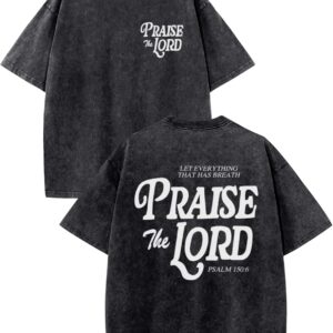 Wedsadl Christian Jesus Shirts for Men Religious Praise The Lord Bible Verse Shirt Oversized Graphic Tees Acid Wash Tshirt