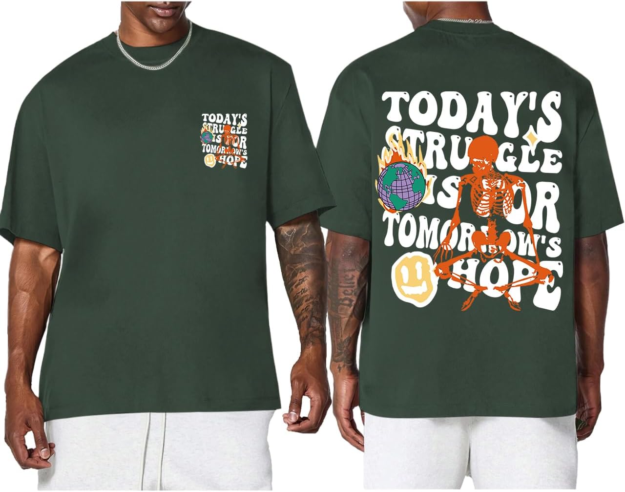 Weiyuqi Oversized Graphic Tshirt for Men Letter Print Vintage T Shirt Tees Casual Loose Fit Retro Streetwear Shirts Tops - Image 7