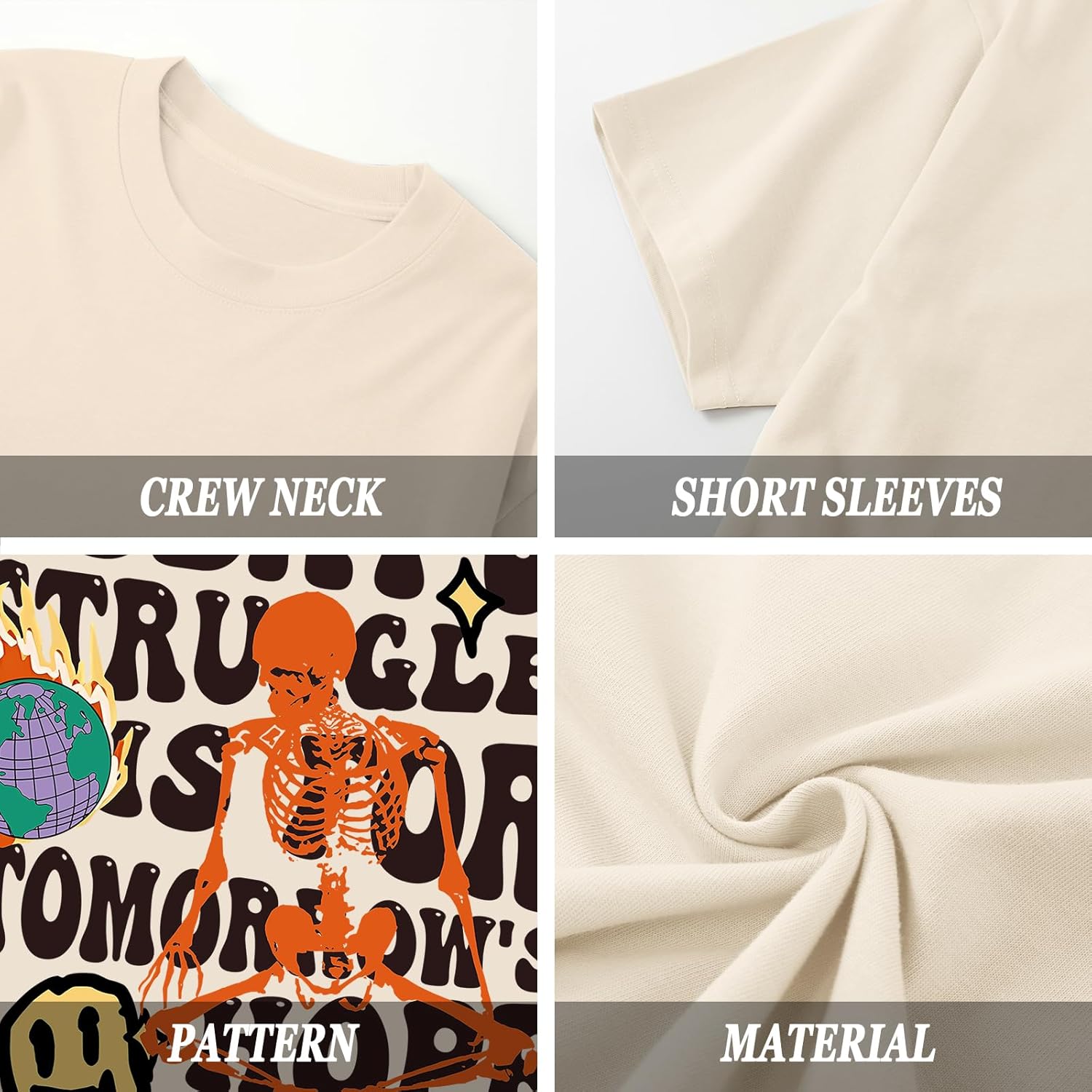 Weiyuqi Oversized Graphic Tshirt for Men Letter Print Vintage T Shirt Tees Casual Loose Fit Retro Streetwear Shirts Tops - Image 6