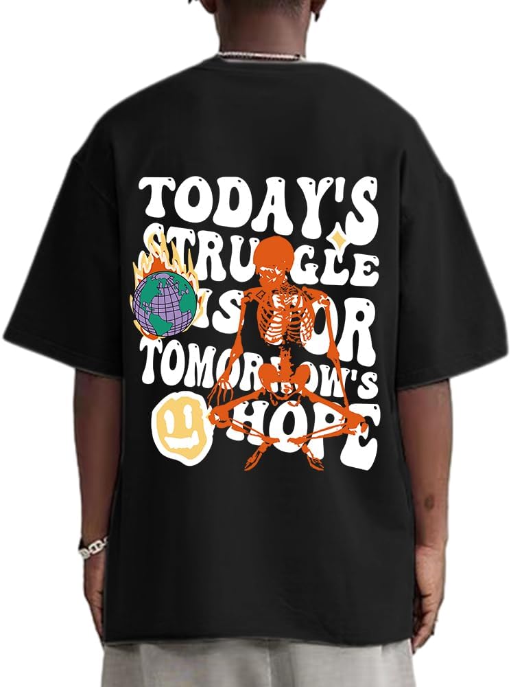 Weiyuqi Oversized Graphic Tshirt for Men Letter Print Vintage T Shirt Tees Casual Loose Fit Retro Streetwear Shirts Tops - Image 13