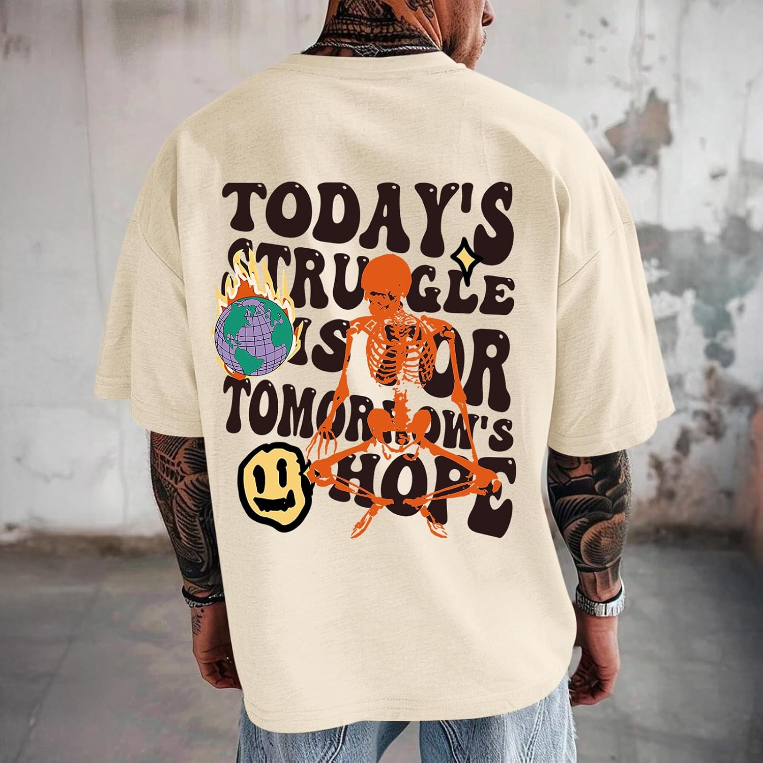 Weiyuqi Oversized Graphic Tshirt for Men Letter Print Vintage T Shirt Tees Casual Loose Fit Retro Streetwear Shirts Tops - Image 3