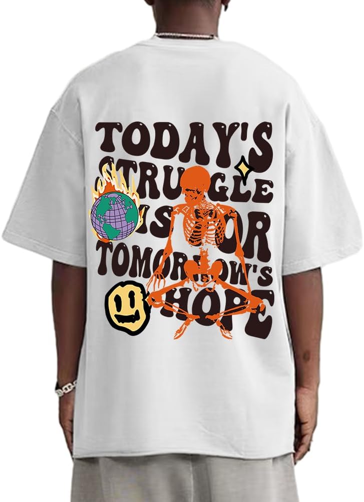 Weiyuqi Oversized Graphic Tshirt for Men Letter Print Vintage T Shirt Tees Casual Loose Fit Retro Streetwear Shirts Tops - Image 17