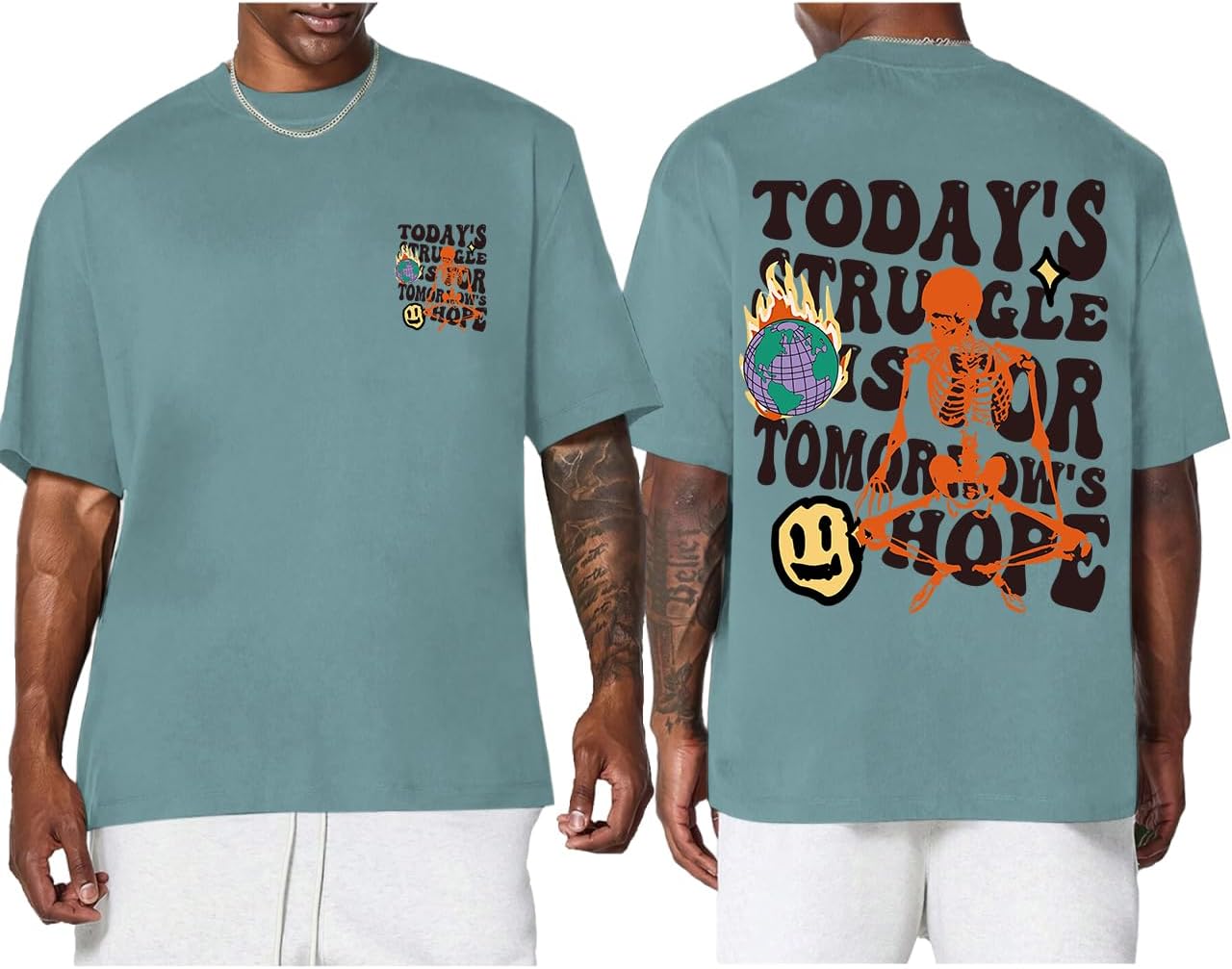 Weiyuqi Oversized Graphic Tshirt for Men Letter Print Vintage T Shirt Tees Casual Loose Fit Retro Streetwear Shirts Tops - Image 8