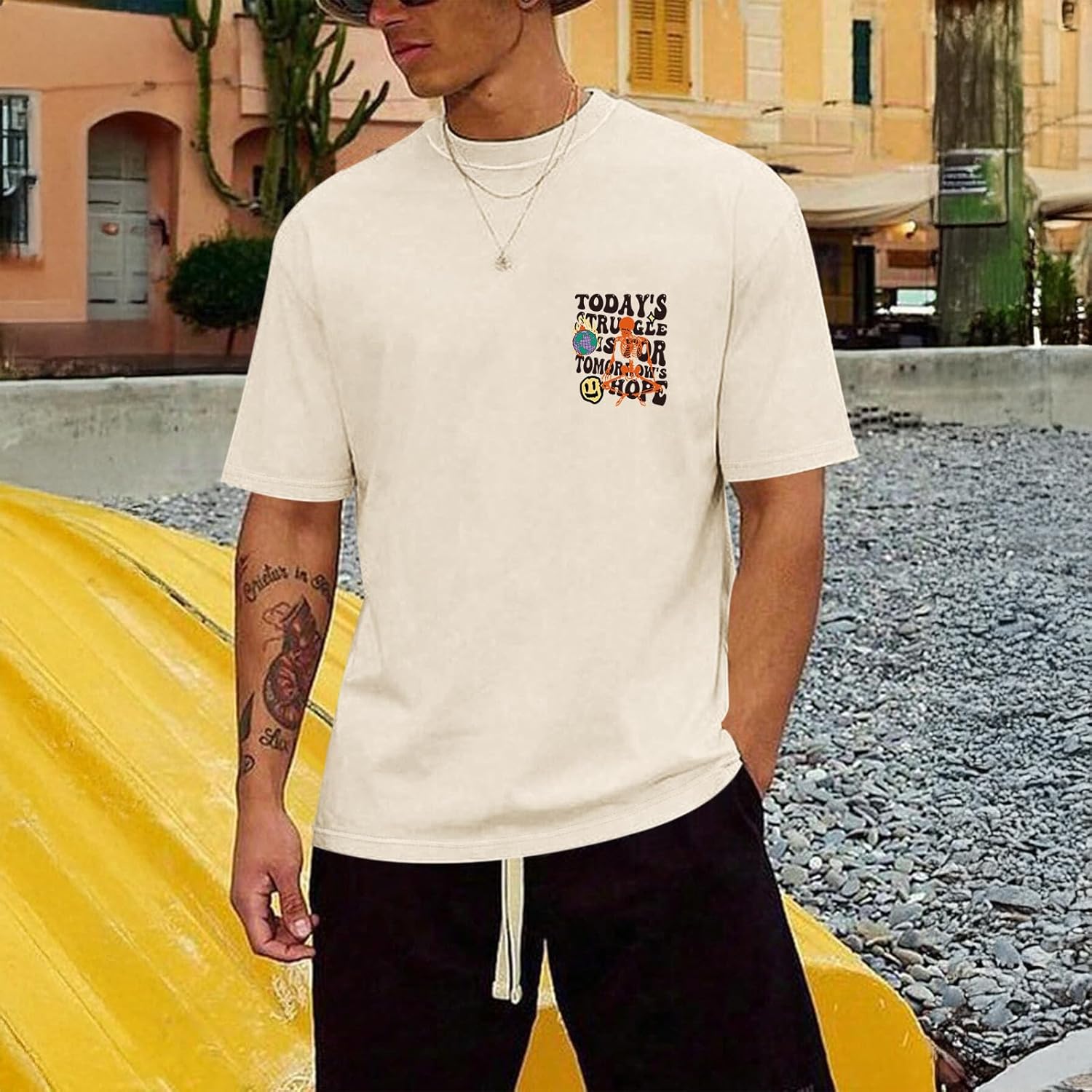 Weiyuqi Oversized Graphic Tshirt for Men Letter Print Vintage T Shirt Tees Casual Loose Fit Retro Streetwear Shirts Tops - Image 4