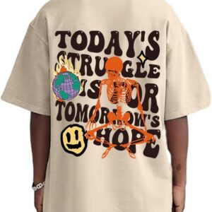 Weiyuqi Oversized Graphic Tshirt for Men Letter Print Vintage T Shirt Tees Casual Loose Fit Retro Streetwear Shirts Tops