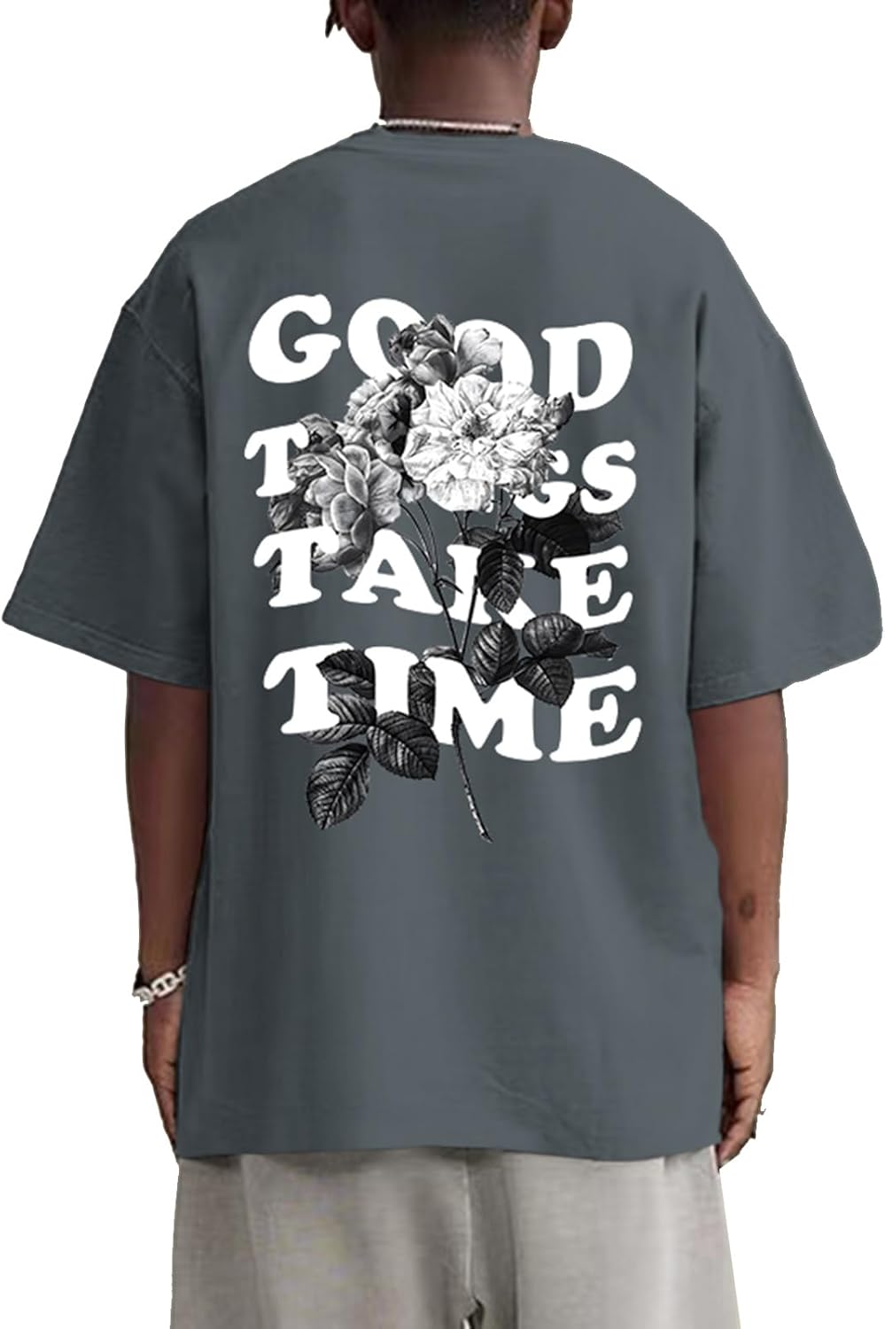 Werbavi Vintage Graphic Tees for Men Oversized Floral Letter Print Retro Streetwear T Shirts Casual Loose Fit Cotton Tops