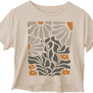 Woffccrd Womens Crop Tops Short Sleeve Wildflower Printed T-Shirts Crew Neck Summer Graphic Tee Tops