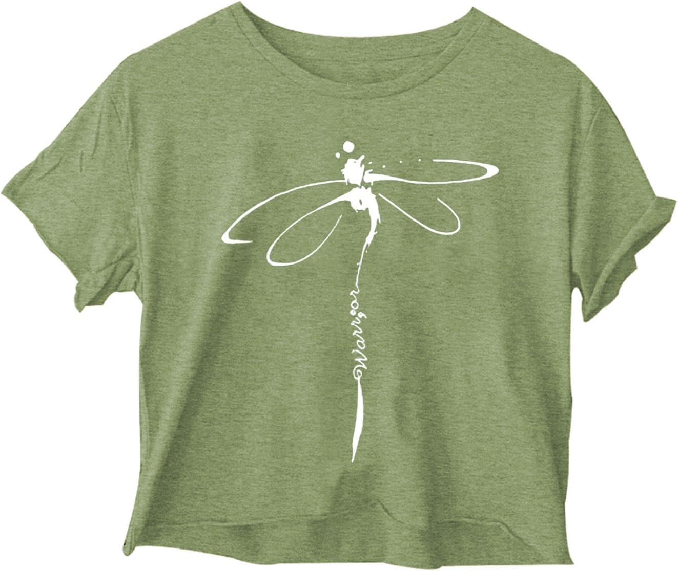 Woffccrd Womens Crop Tops Short Sleeve Wildflower Printed T-Shirts Crew Neck Summer Graphic Tee Tops - Image 4