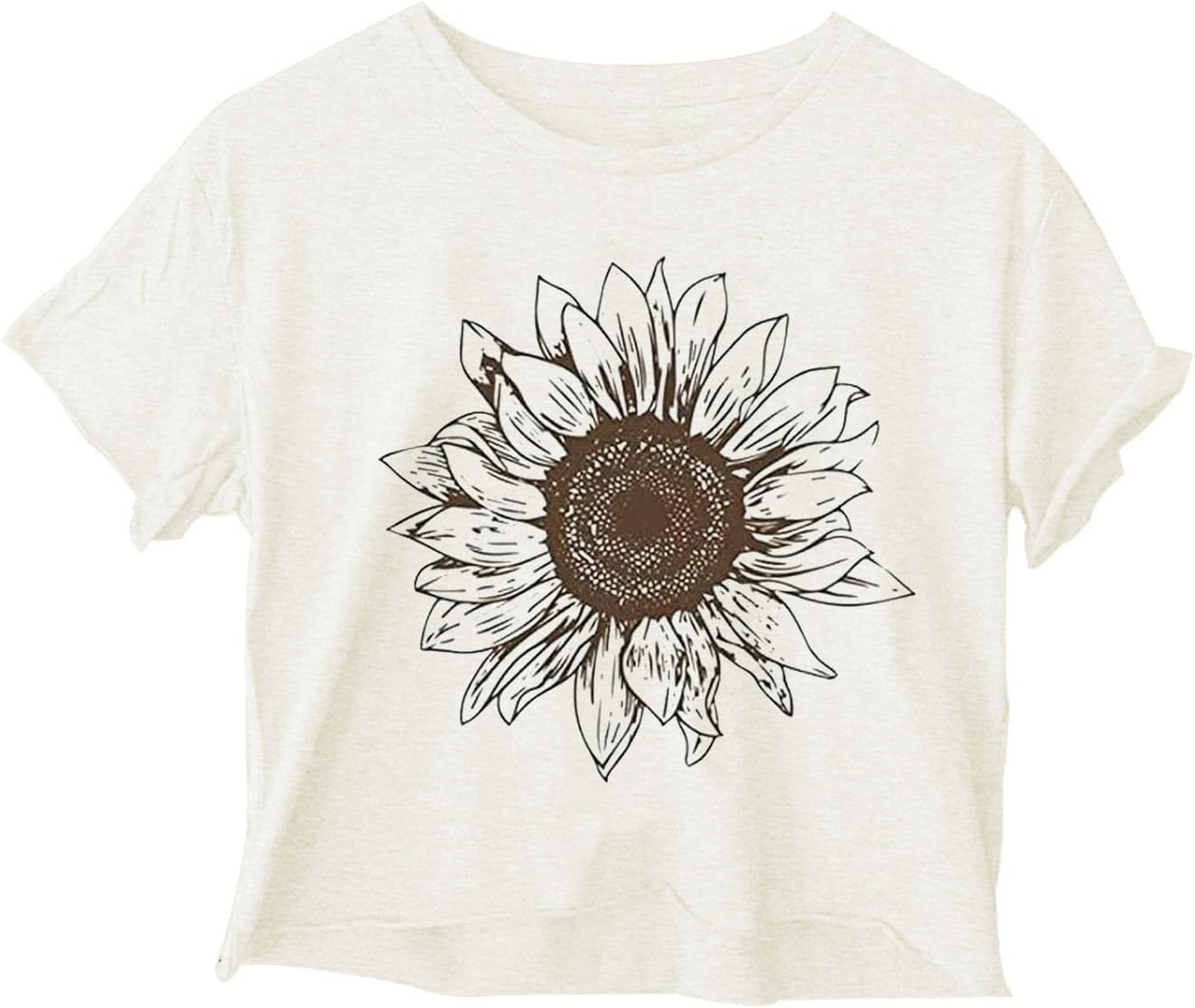 Woffccrd Womens Crop Tops Short Sleeve Wildflower Printed T-Shirts Crew Neck Summer Graphic Tee Tops - Image 2