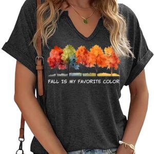 Women Fall Halloween Doodles V Neck Shirt Funny Family Party Celebration Short Sleeve Tee Pumpkin Graphic Thanksgiving Tops\u2026