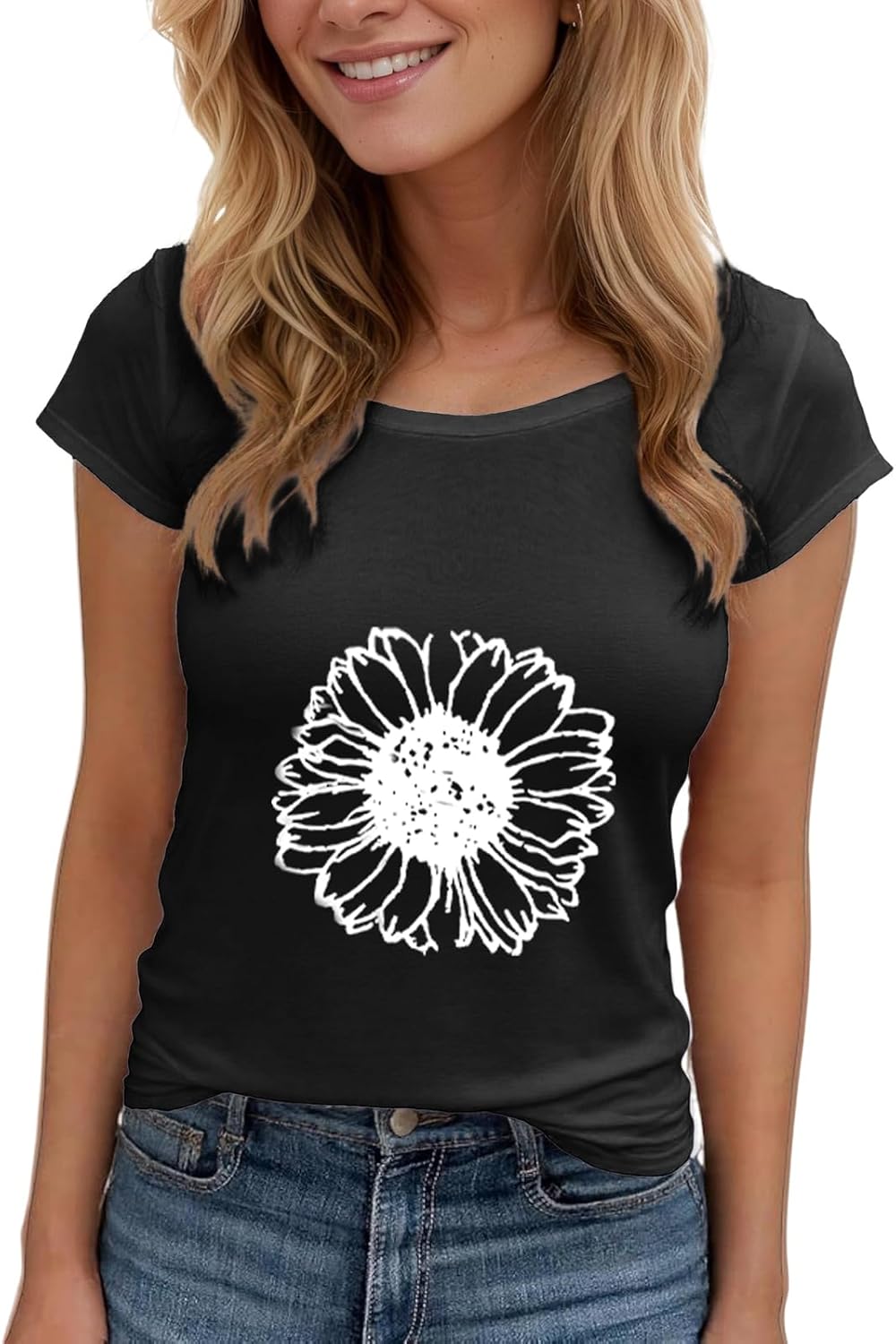 Women's Floral T-Shirts Graphic Loose Tees Sunflower Graphic Summer Short Sleeve Boho Casual Tops - Image 5