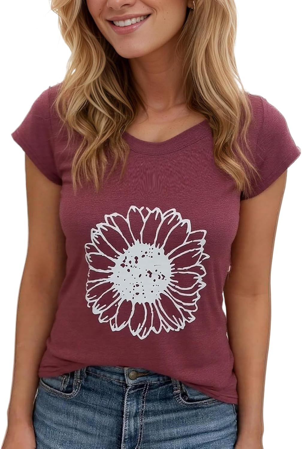 Women's Floral T-Shirts Graphic Loose Tees Sunflower Graphic Summer Short Sleeve Boho Casual Tops - Image 12