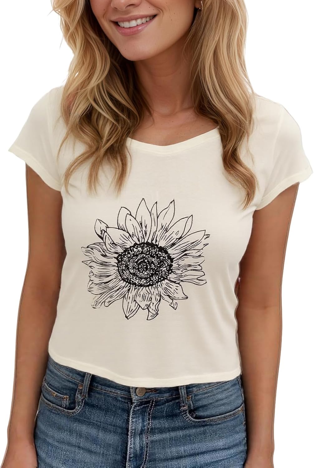 Women's Floral T-Shirts Graphic Loose Tees Sunflower Graphic Summer Short Sleeve Boho Casual Tops - Image 7