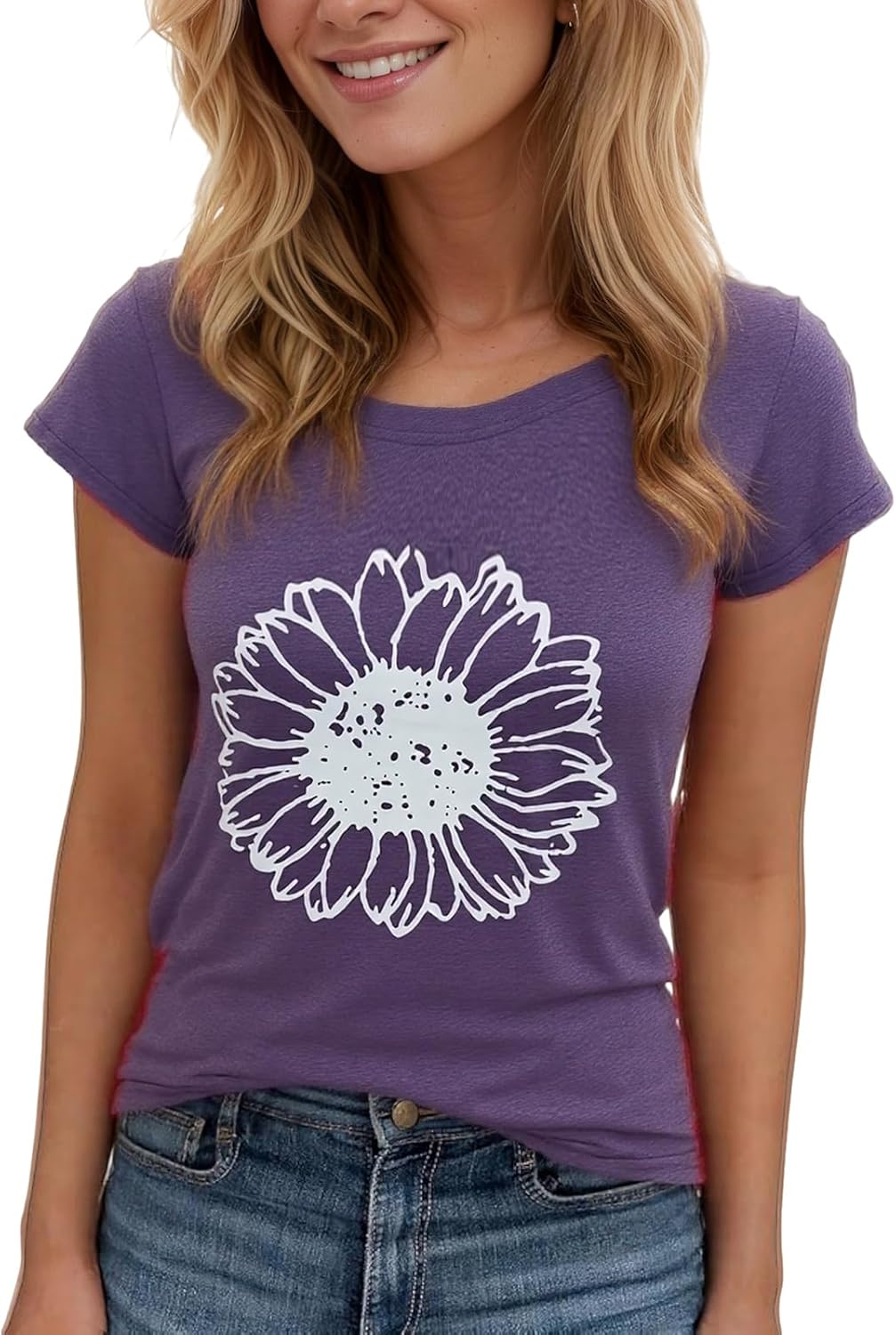 Women's Floral T-Shirts Graphic Loose Tees Sunflower Graphic Summer Short Sleeve Boho Casual Tops - Image 17