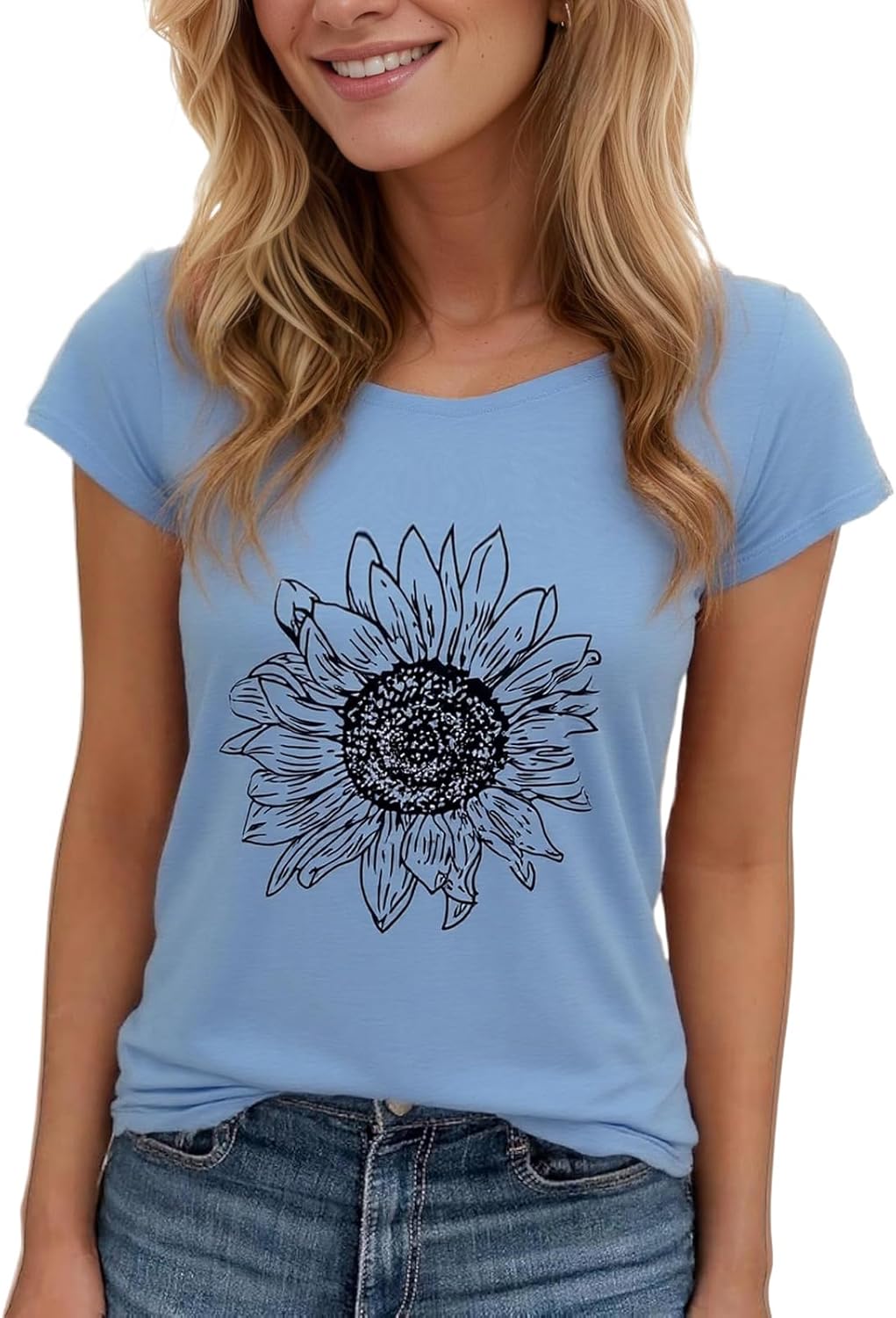 Women's Floral T-Shirts Graphic Loose Tees Sunflower Graphic Summer Short Sleeve Boho Casual Tops - Image 16