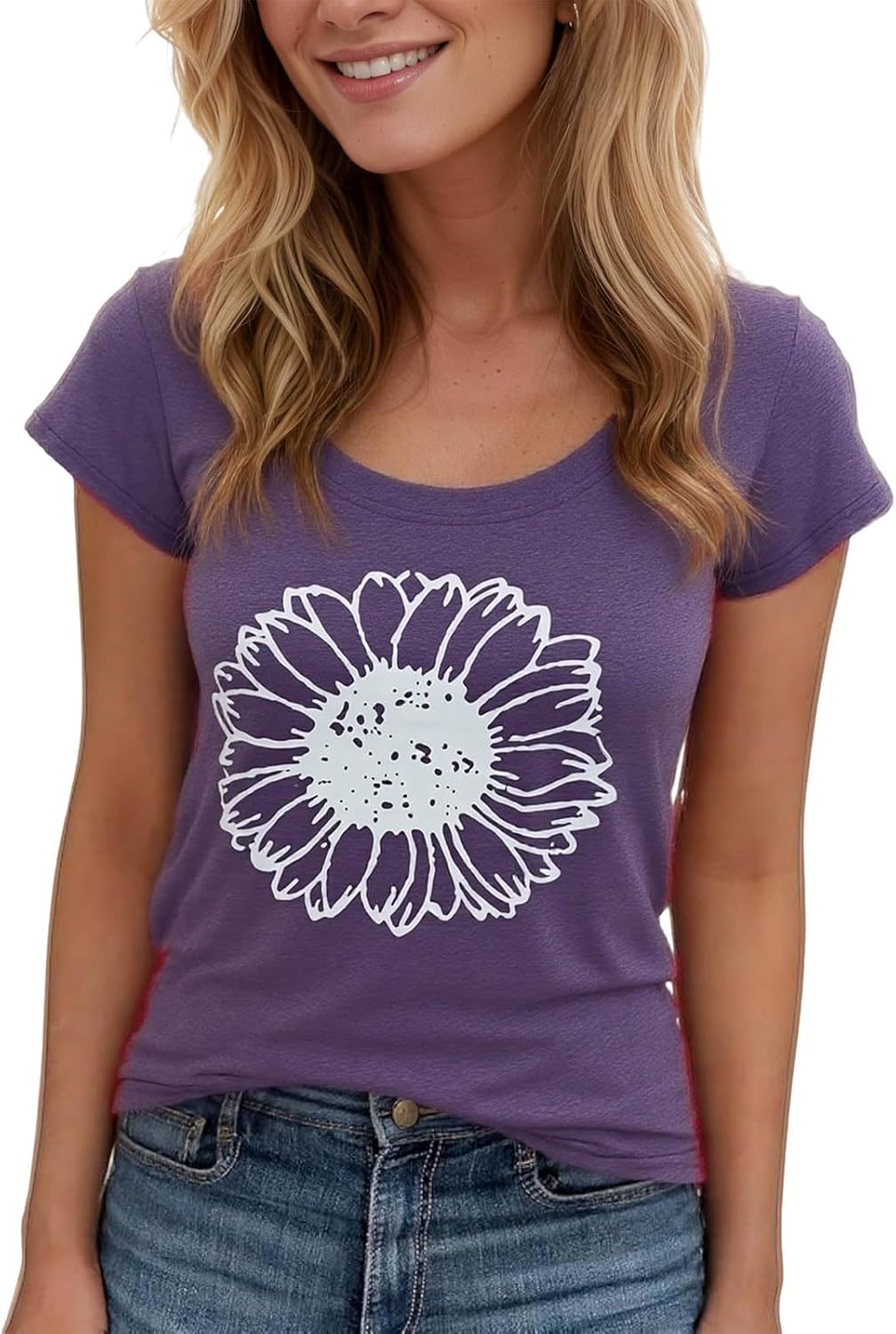 Women's Floral T-Shirts Graphic Loose Tees Sunflower Graphic Summer Short Sleeve Boho Casual Tops - Image 23