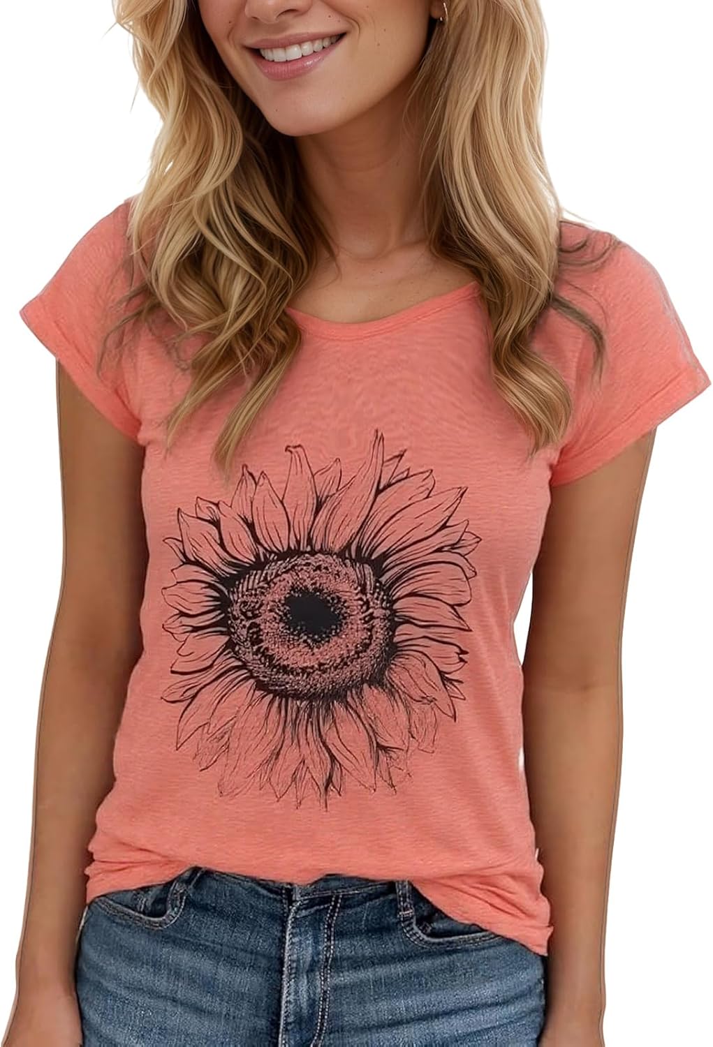 Women's Floral T-Shirts Graphic Loose Tees Sunflower Graphic Summer Short Sleeve Boho Casual Tops - Image 13
