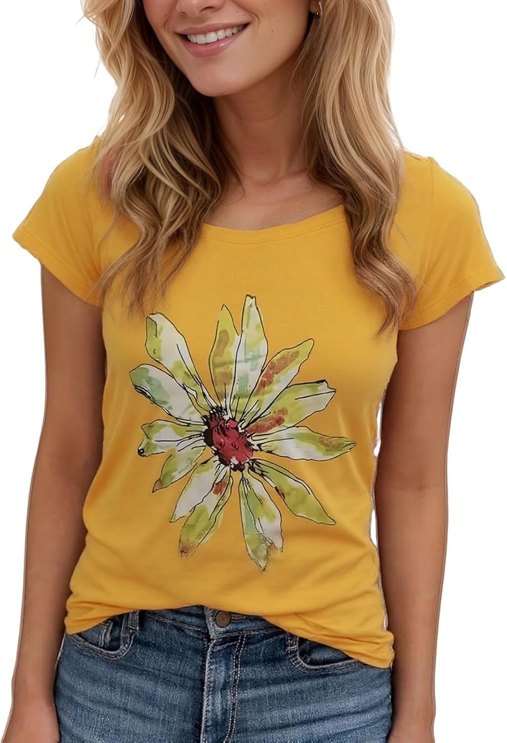 Women's Floral T-Shirts Graphic Loose Tees Sunflower Graphic Summer Short Sleeve Boho Casual Tops - Image 25
