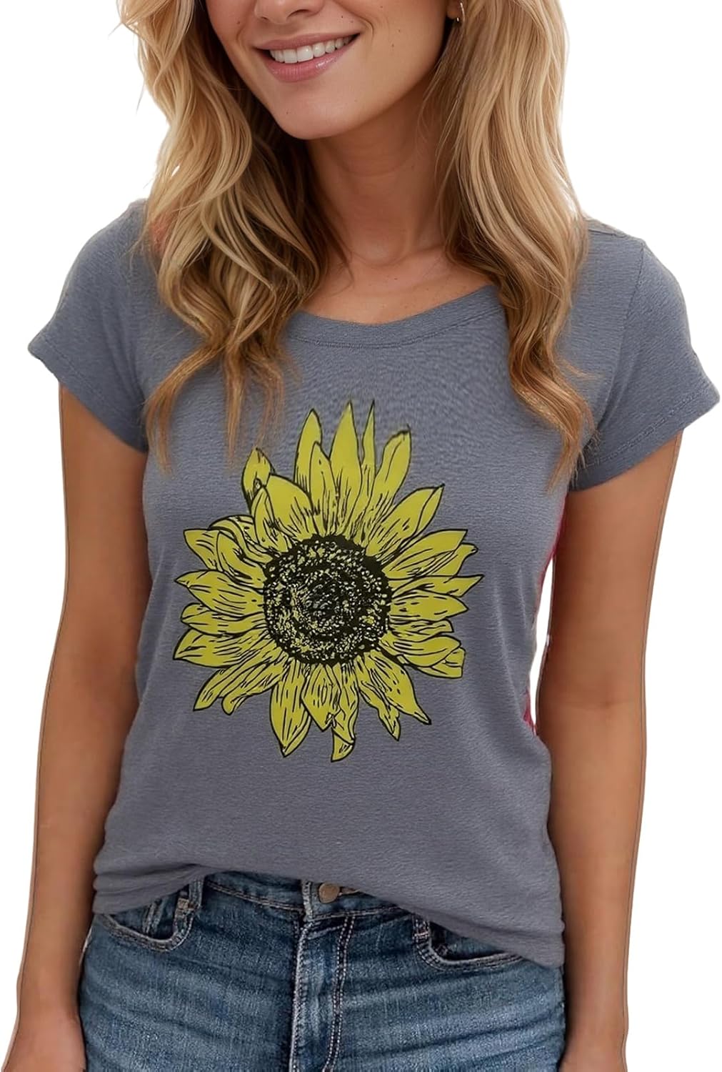 Women's Floral T-Shirts Graphic Loose Tees Sunflower Graphic Summer Short Sleeve Boho Casual Tops - Image 19