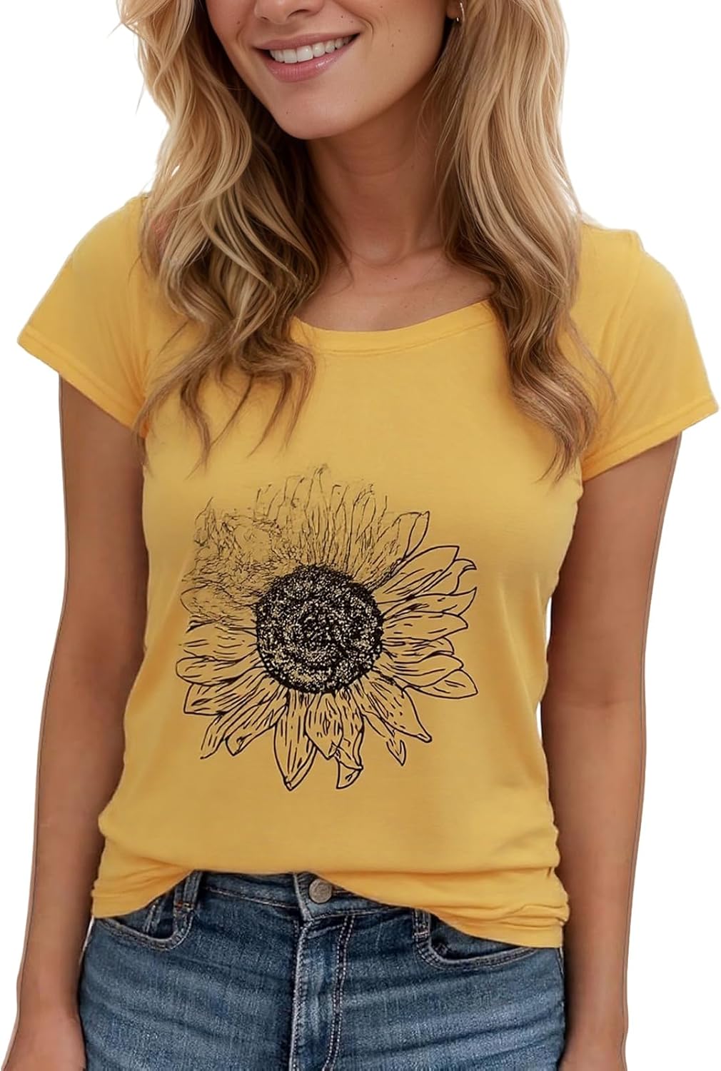 Women's Floral T-Shirts Graphic Loose Tees Sunflower Graphic Summer Short Sleeve Boho Casual Tops - Image 30
