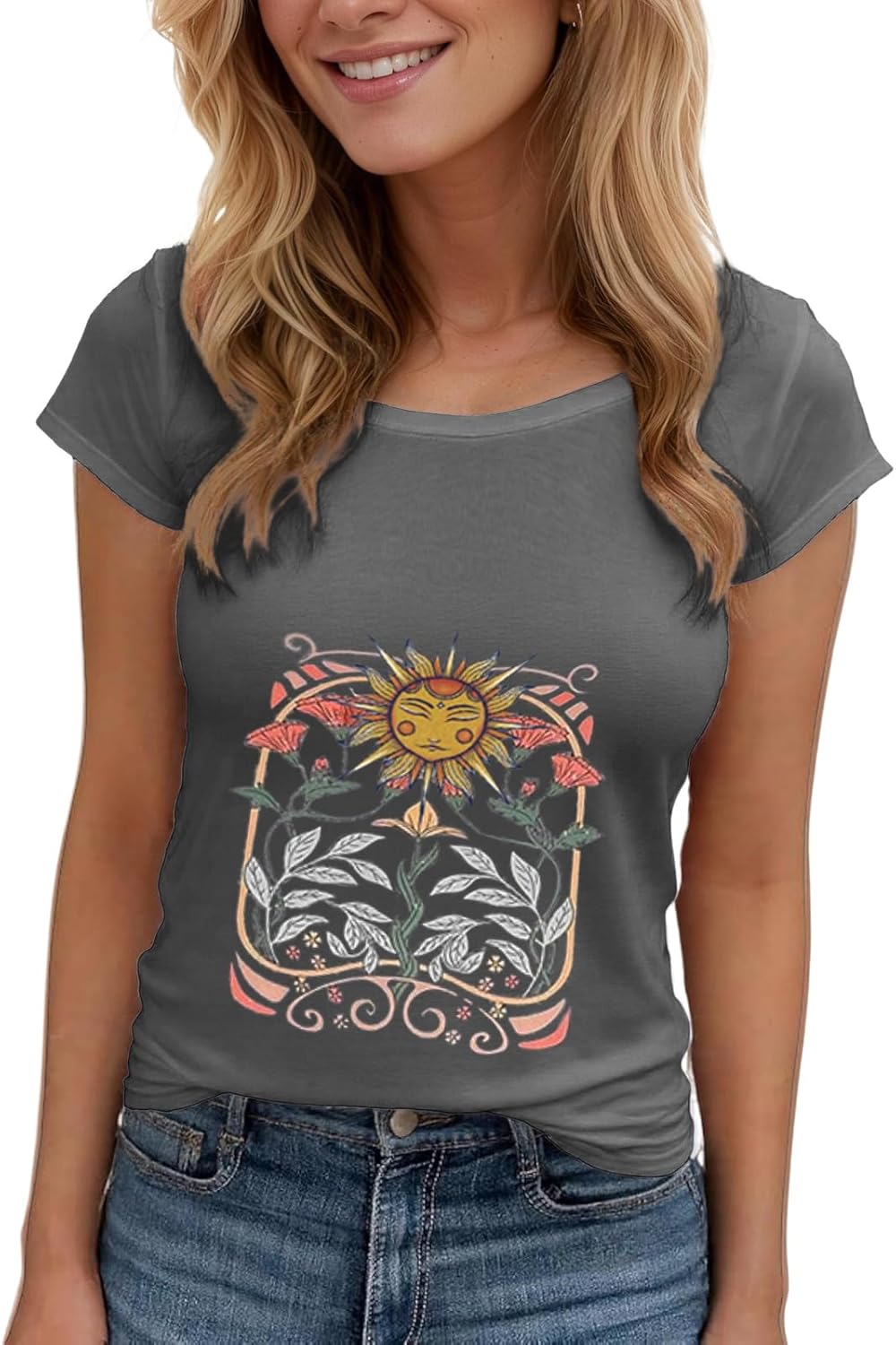 Women's Floral T-Shirts Graphic Loose Tees Sunflower Graphic Summer Short Sleeve Boho Casual Tops - Image 15