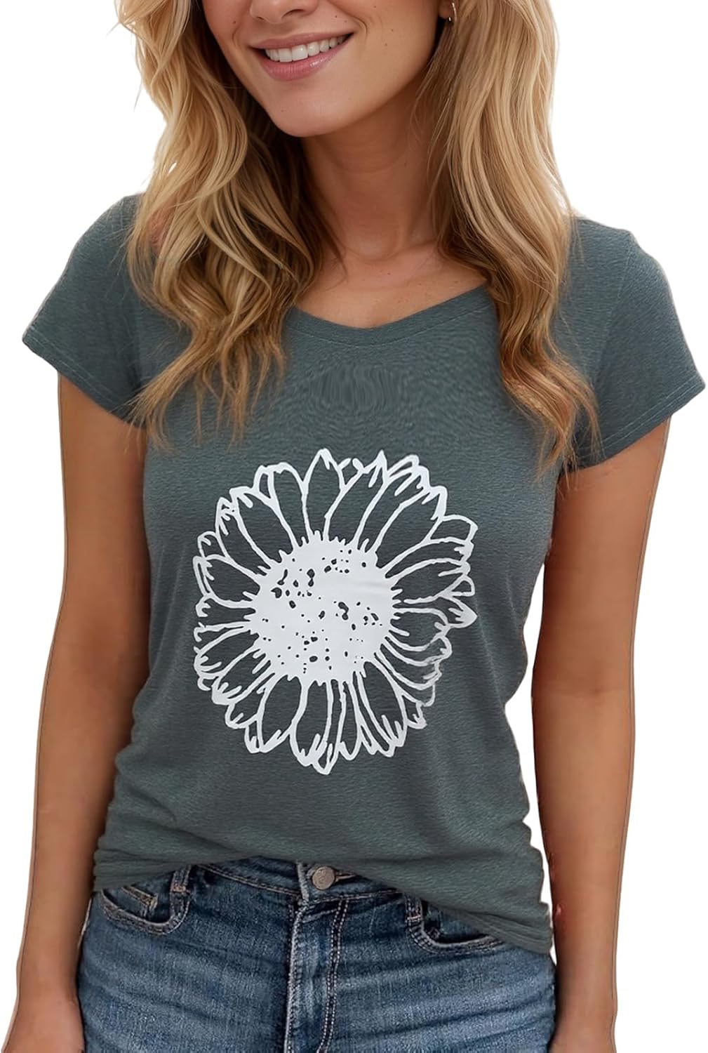 Women's Floral T-Shirts Graphic Loose Tees Sunflower Graphic Summer Short Sleeve Boho Casual Tops - Image 21