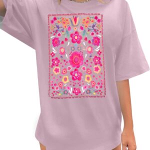 Womens Oversized Tshirt Flower Graphic Tees Boho Hiking T Shirt Vintage Wildflower Shirts Summer Casual Beach Tops