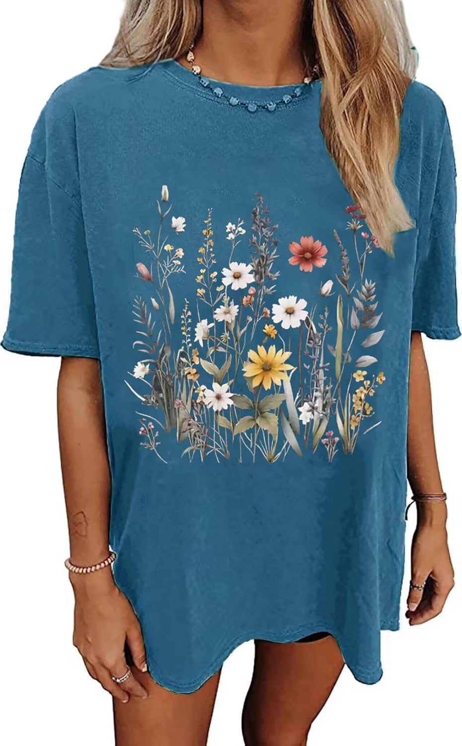 Womens Oversized Tshirt Flower Graphic Tees Nashville Music Short Sleeve Shirts Summer Casual Loose Beach Tops - Image 6