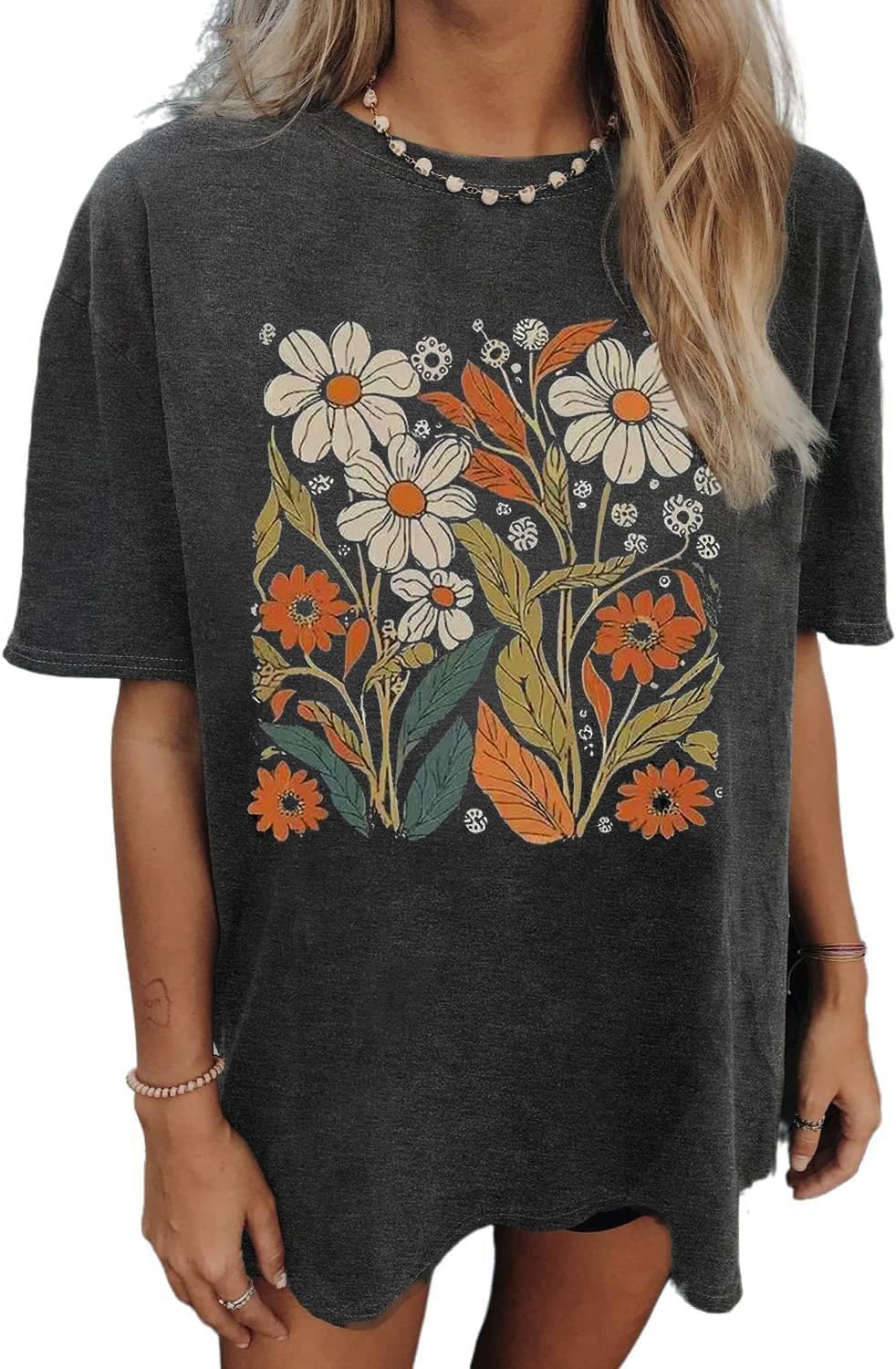Womens Oversized Tshirt Flower Graphic Tees Nashville Music Short Sleeve Shirts Summer Casual Loose Beach Tops - Image 14