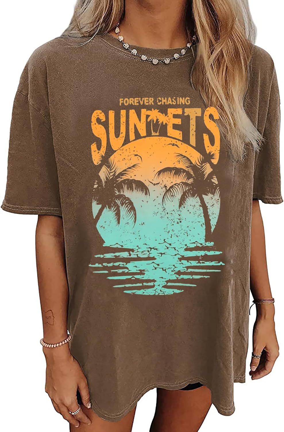 Womens Oversized Tshirt Flower Graphic Tees Nashville Music Short Sleeve Shirts Summer Casual Loose Beach Tops - Image 25