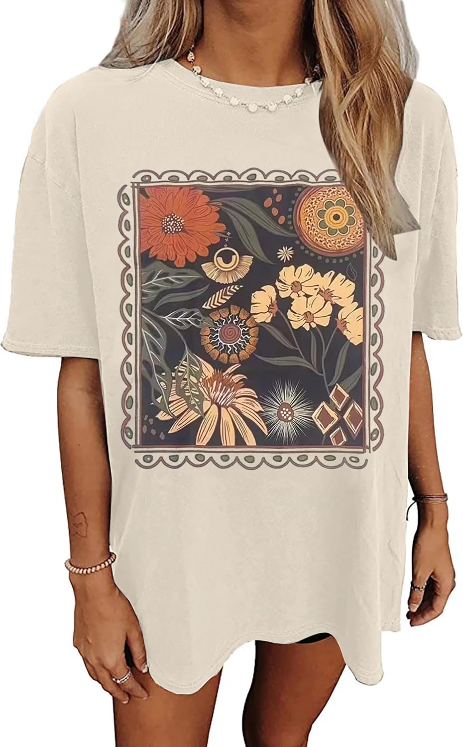 Womens Oversized Tshirt Flower Graphic Tees Nashville Music Short Sleeve Shirts Summer Casual Loose Beach Tops - Image 7