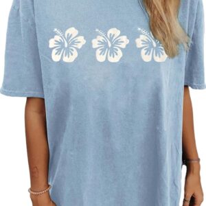 Womens Oversized Tshirt Flower Graphic Tees Nashville Music Short Sleeve Shirts Summer Casual Loose Beach Tops