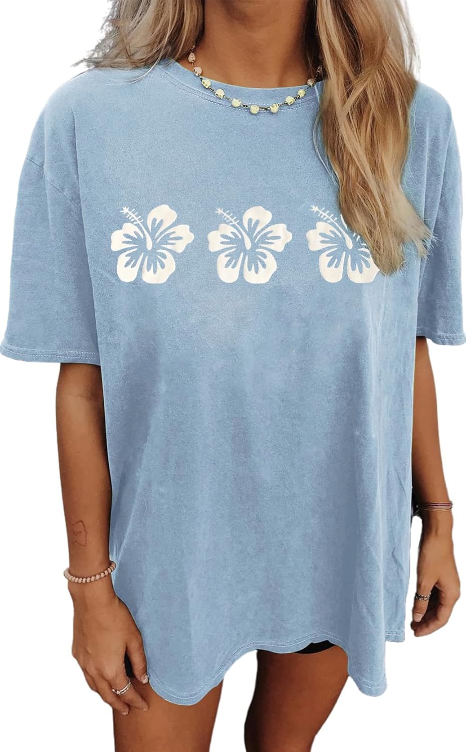 Womens Oversized Tshirt Flower Graphic Tees Nashville Music Short Sleeve Shirts Summer Casual Loose Beach Tops