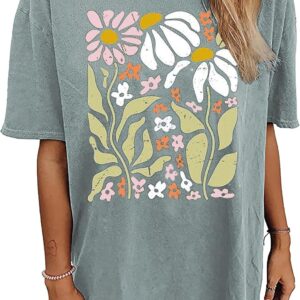 Womens Oversized Tshirt Flower Graphic Tees Nashville Music Short Sleeve Shirts Summer Casual Loose Beach Tops