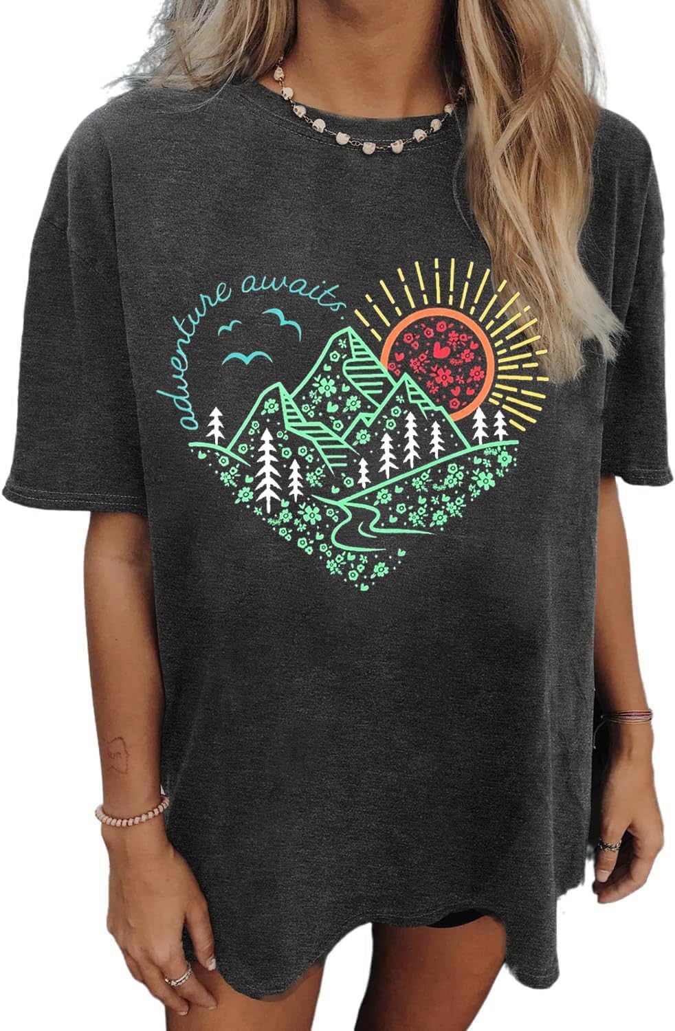 Womens Oversized Tshirt Flower Graphic Tees Nashville Music Short Sleeve Shirts Summer Casual Loose Beach Tops - Image 26