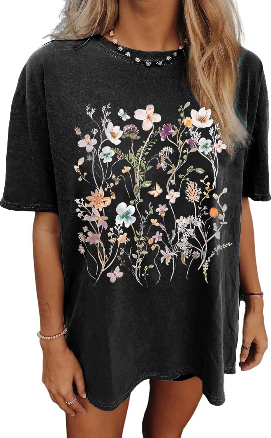 Womens Oversized Tshirt Flower Graphic Tees Nashville Music Short Sleeve Shirts Summer Casual Loose Beach Tops - Image 4