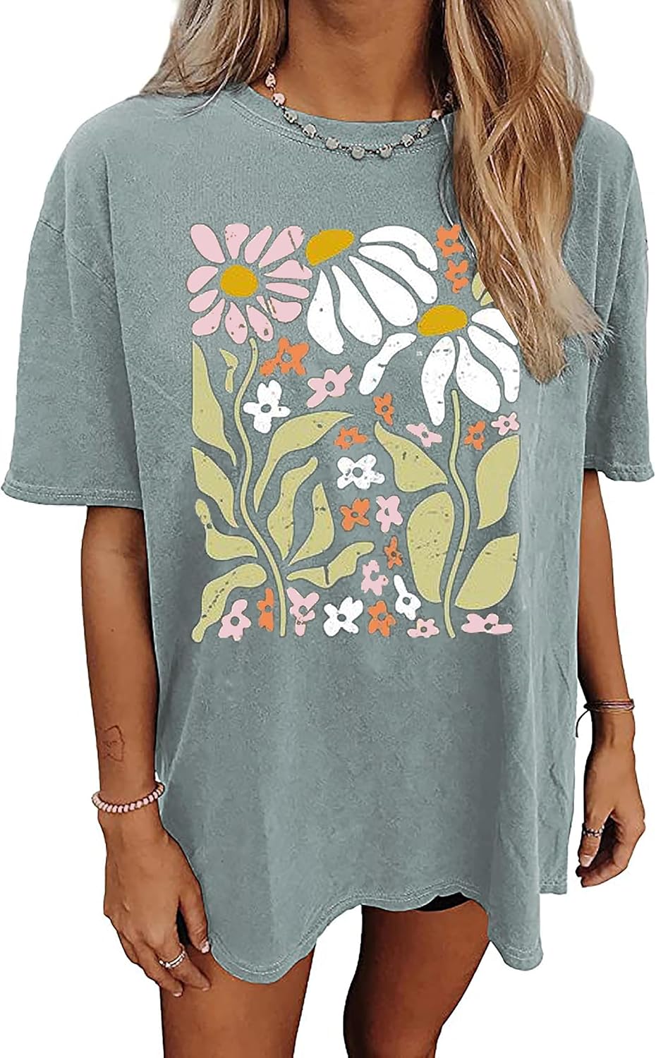 Womens Oversized Tshirt Flower Graphic Tees Nashville Music Short Sleeve Shirts Summer Casual Loose Beach Tops - Image 22