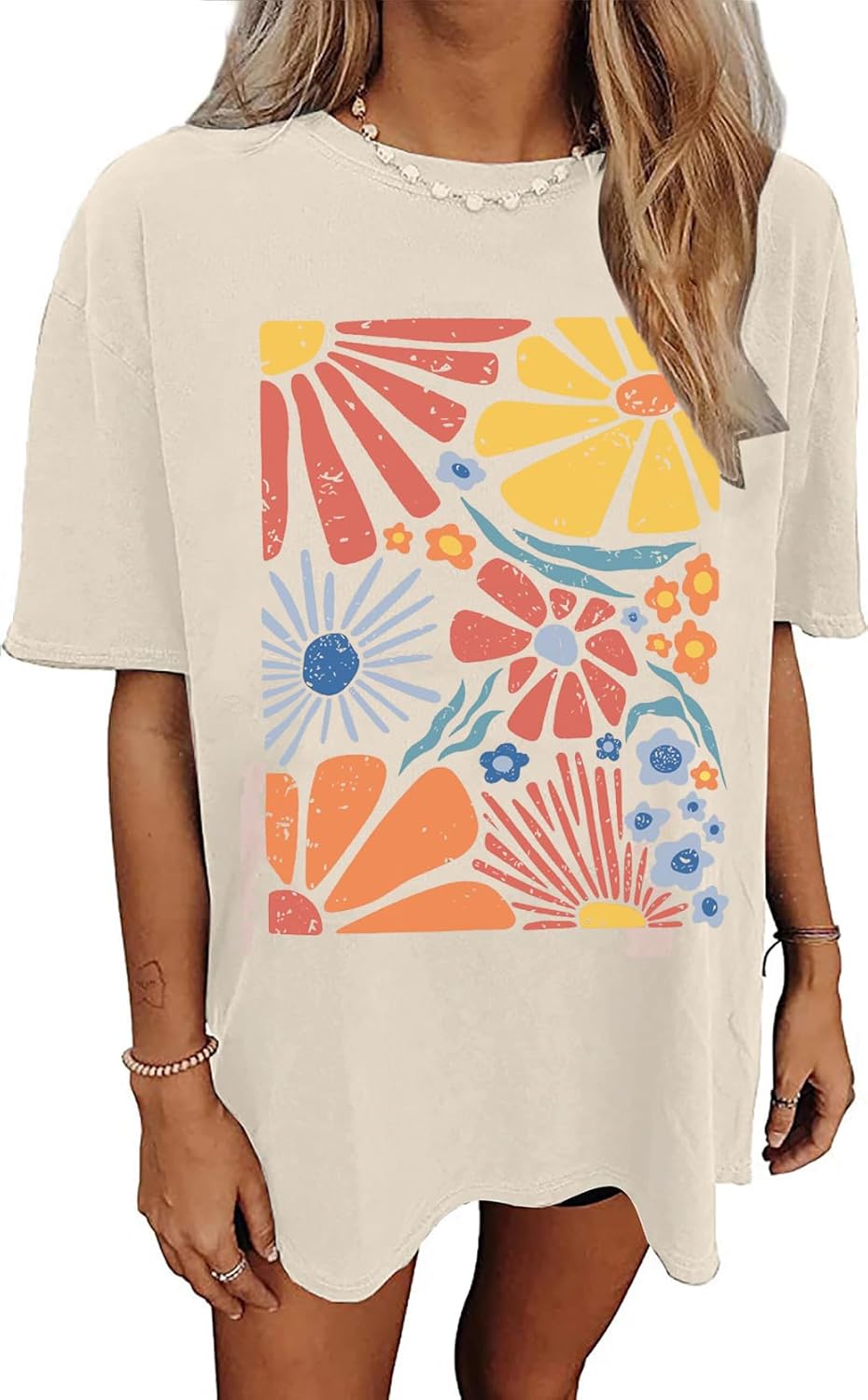 Womens Oversized Tshirt Flower Graphic Tees Nashville Music Short Sleeve Shirts Summer Casual Loose Beach Tops - Image 33