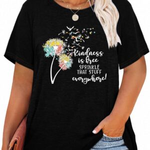 Womens Plus Size Dandelion Print Tshirt Cute Graphic Floral Tees Short Sleeve Summer Blessed Tee Tops