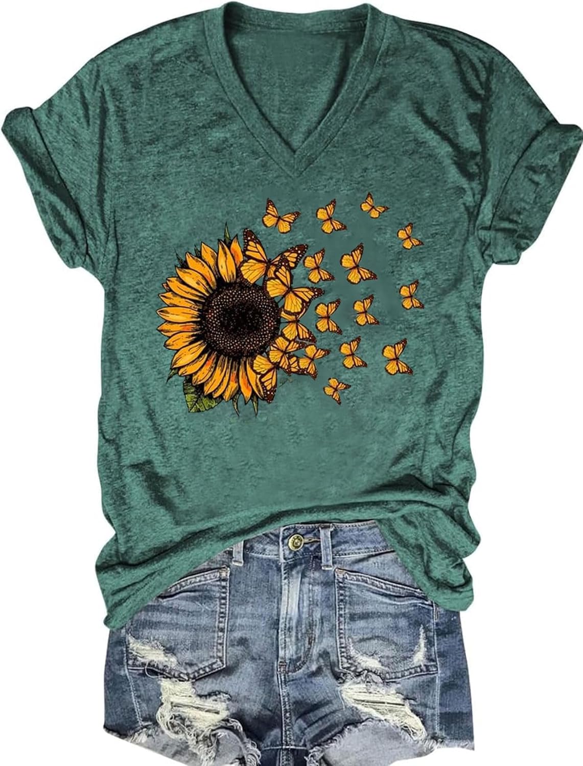 Women's T-Shirts V-Neck Boho Flowers Wildflowers Graphic Tees Shirts Cute Casual Summer Tops Short Sleeve T Shirt - Image 8