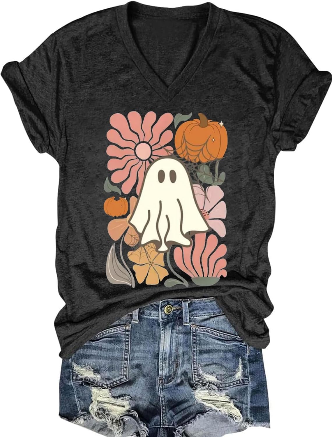 Women's T-Shirts V-Neck Boho Flowers Wildflowers Graphic Tees Shirts Cute Casual Summer Tops Short Sleeve T Shirt - Image 23