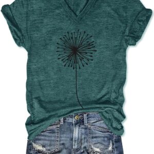 Women's T-Shirts V-Neck Boho Flowers Wildflowers Graphic Tees Shirts Cute Casual Summer Tops Short Sleeve T Shirt